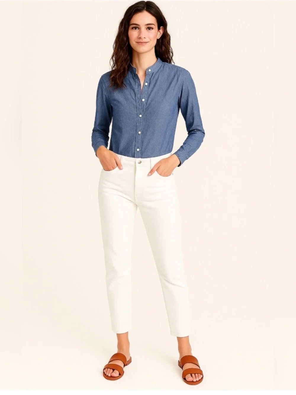 NWT$118 J. Crew Perfect Bodysuit Shirt Denim Blue Button Down Chambray Size 8